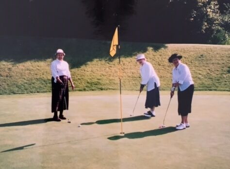 Left to right: Val Scoffield, Sophie Derbawka and June Dumka dressed in old-timey clothing during the Victoria Park Golf Course’s Centennial Celebrations (1907 to 2007) in 2007. Image courtesy of Joan Crawford.
